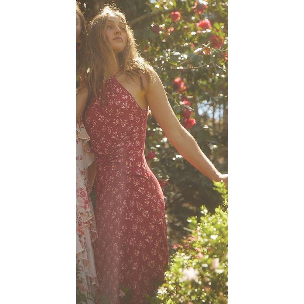 Lover the Label Mimosa Floral Midi Dress in Red size 6